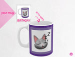 Load image into Gallery viewer, myTabby SLEEPING 11oz Coffee, Tea or Hot Chocolate Mug, CUSTOM text &amp; background colour
