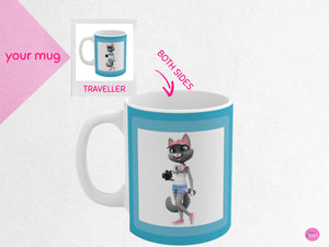 myTabby TRAVELLER 11oz Coffee, Tea or Hot Chocolate Mug, CUSTOM text & background colour