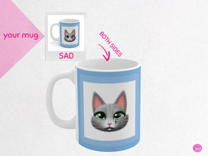 myTabby SAD 11oz Coffee, Tea or Hot Chocolate Mug, CUSTOM text & background colour