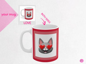 myTabby LOVE  11oz Coffee, Tea or Hot Chocolate Mug, CUSTOM text & background colour