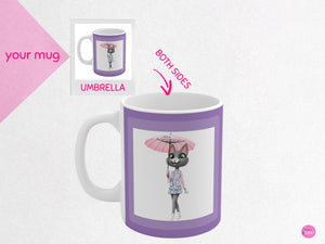 myTabby UMBRELLA 11oz Coffee, Tea or Hot Chocolate Mug, CUSTOM text & background colour