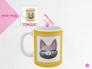 myTabby TONGUE 11oz Coffee, Tea or Hot Chocolate Mug, CUSTOM text & background colour