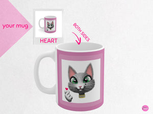 myTabby HEART 11oz Coffee, Tea or Hot Chocolate Mug, CUSTOM text & background colour