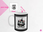 Load image into Gallery viewer, myTabby HOLE 11oz Coffee, Tea or Hot Chocolate Mug, CUSTOM text &amp; background colour
