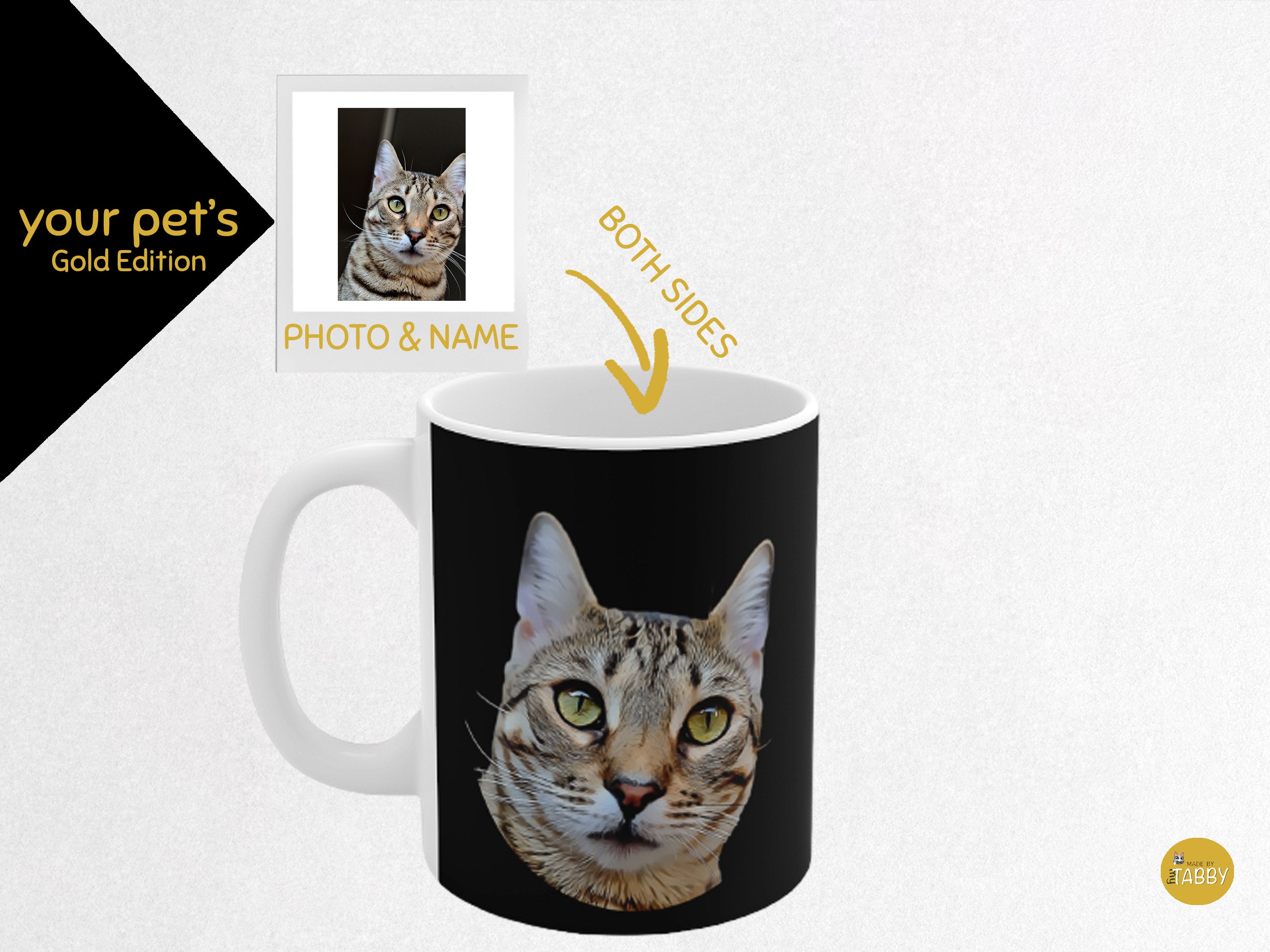 myTabby GOLD EDITION Art MUG, Custom Pet Colour Portrait Mug, Pet Coffee Cup, Personalised Mug