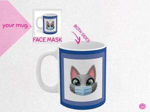 myTabby FACE MASK 11oz Coffee, Tea or Hot Chocolate Mug, CUSTOM text & background colour