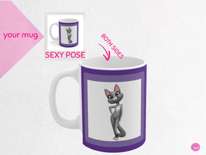 myTabby SEXY POSING 11oz Coffee, Tea or Hot Chocolate Mug, CUSTOM text & background colour