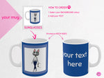 Load image into Gallery viewer, myTabby SUNGLASSES 11oz Coffee, Tea or Hot Chocolate Mug, CUSTOM text &amp; background colour
