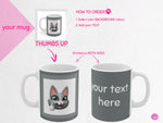 Load image into Gallery viewer, myTabby THUMBS up 11oz Coffee, Tea or Hot Chocolate Mug, CUSTOM text &amp; background colour
