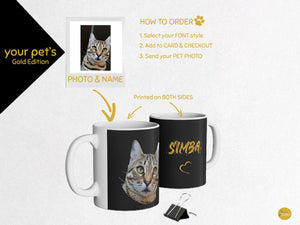 myTabby GOLD EDITION Art MUG, Custom Pet Colour Portrait Mug, Pet Coffee Cup, Personalised Mug