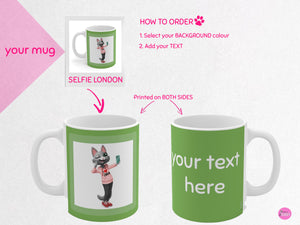 myTabby I LOVE LONDON 11oz Coffee, Tea or Hot Chocolate Mug, CUSTOM text & background colour