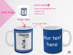 Load image into Gallery viewer, myTabby TRAVEL TRIPS 11oz Coffee, Tea or Hot Chocolate Mug, CUSTOM text &amp; background colour
