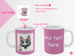 Load image into Gallery viewer, myTabby HEART 11oz Coffee, Tea or Hot Chocolate Mug, CUSTOM text &amp; background colour
