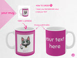 Load image into Gallery viewer, myTabby TABBY JAPANESE 11oz Coffee, Tea or Hot Chocolate Mug, CUSTOM text &amp; background colour
