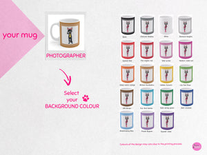 myTabby PHOTOGRAPHER 11oz Coffee, Tea or Hot Chocolate Mug, CUSTOM text & background colour