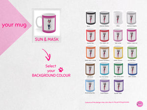 myTabby SUNGLASS & Face Mask 11oz Coffee, Tea or Hot Chocolate Mug, CUSTOM text & background colour