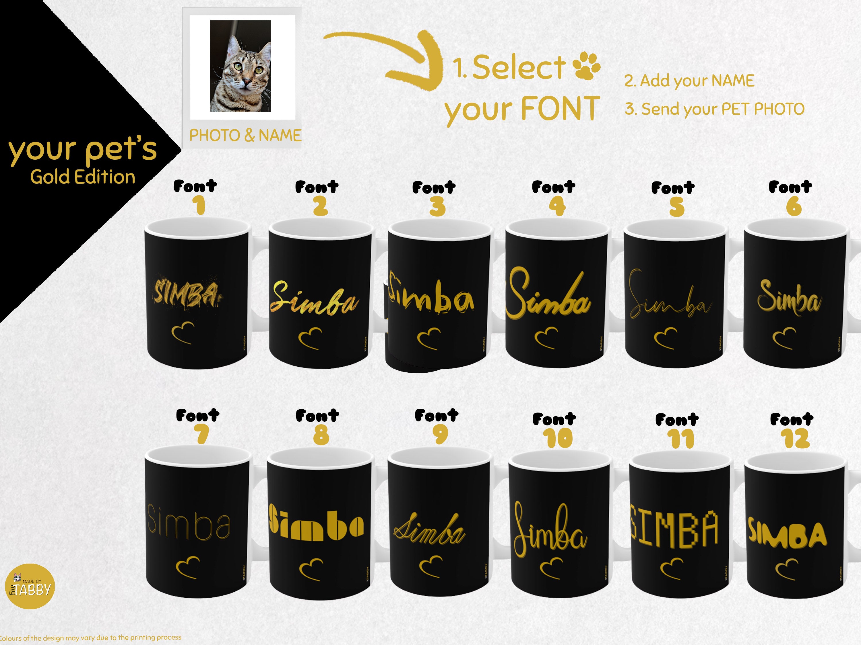 myTabby GOLD EDITION Art MUG, Custom Pet Colour Portrait Mug, Pet Coffee Cup, Personalised Mug