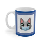 Load image into Gallery viewer, myTabby FACE MASK 11oz Coffee, Tea or Hot Chocolate Mug, CUSTOM text &amp; background colour
