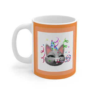 myTabby BIRTHDAY 11oz Coffee, Tea or Hot Chocolate Mug, CUSTOM text & background colour