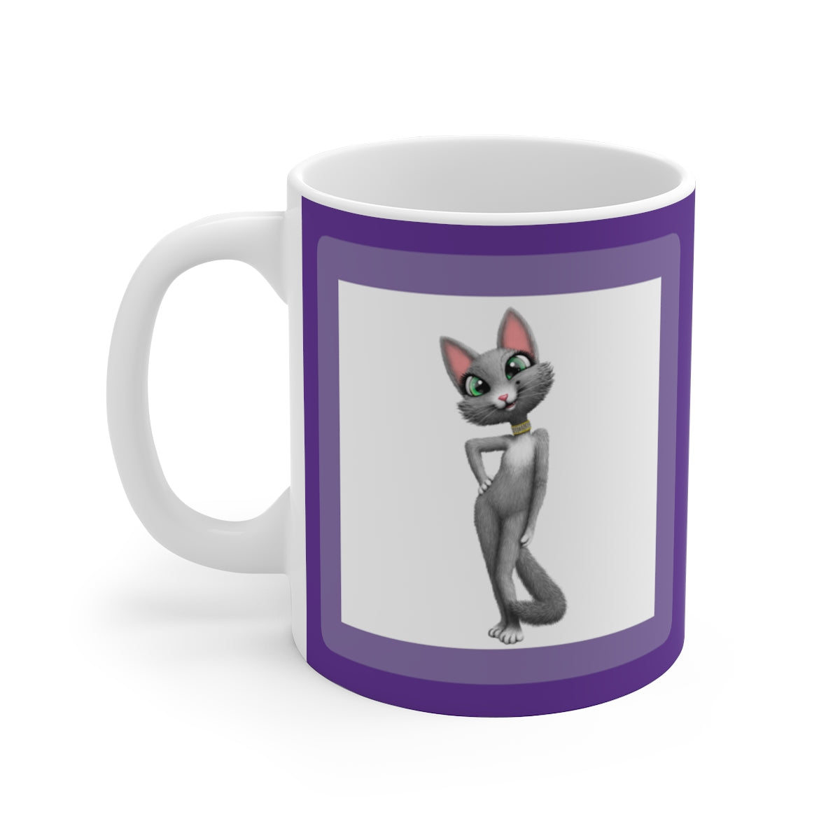 myTabby SEXY POSING 11oz Coffee, Tea or Hot Chocolate Mug, CUSTOM text & background colour