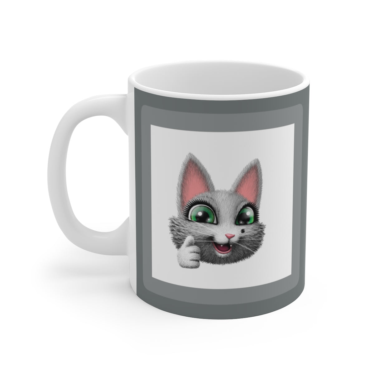 myTabby THUMBS up 11oz Coffee, Tea or Hot Chocolate Mug, CUSTOM text & background colour