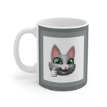 Load image into Gallery viewer, myTabby THUMBS up 11oz Coffee, Tea or Hot Chocolate Mug, CUSTOM text &amp; background colour
