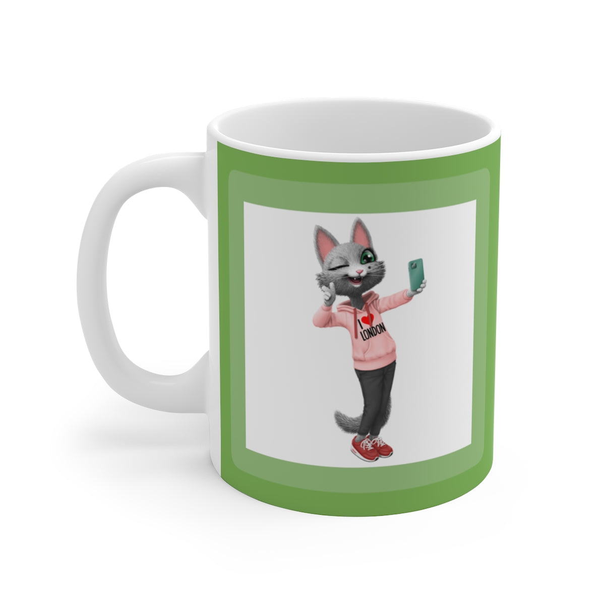 myTabby I LOVE LONDON 11oz Coffee, Tea or Hot Chocolate Mug, CUSTOM text & background colour