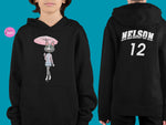 Load image into Gallery viewer, myTABBY | UMBRELLA | Personalised Name on back of Boys &amp; Girls Hoodie Unisex | Kids Fashion
