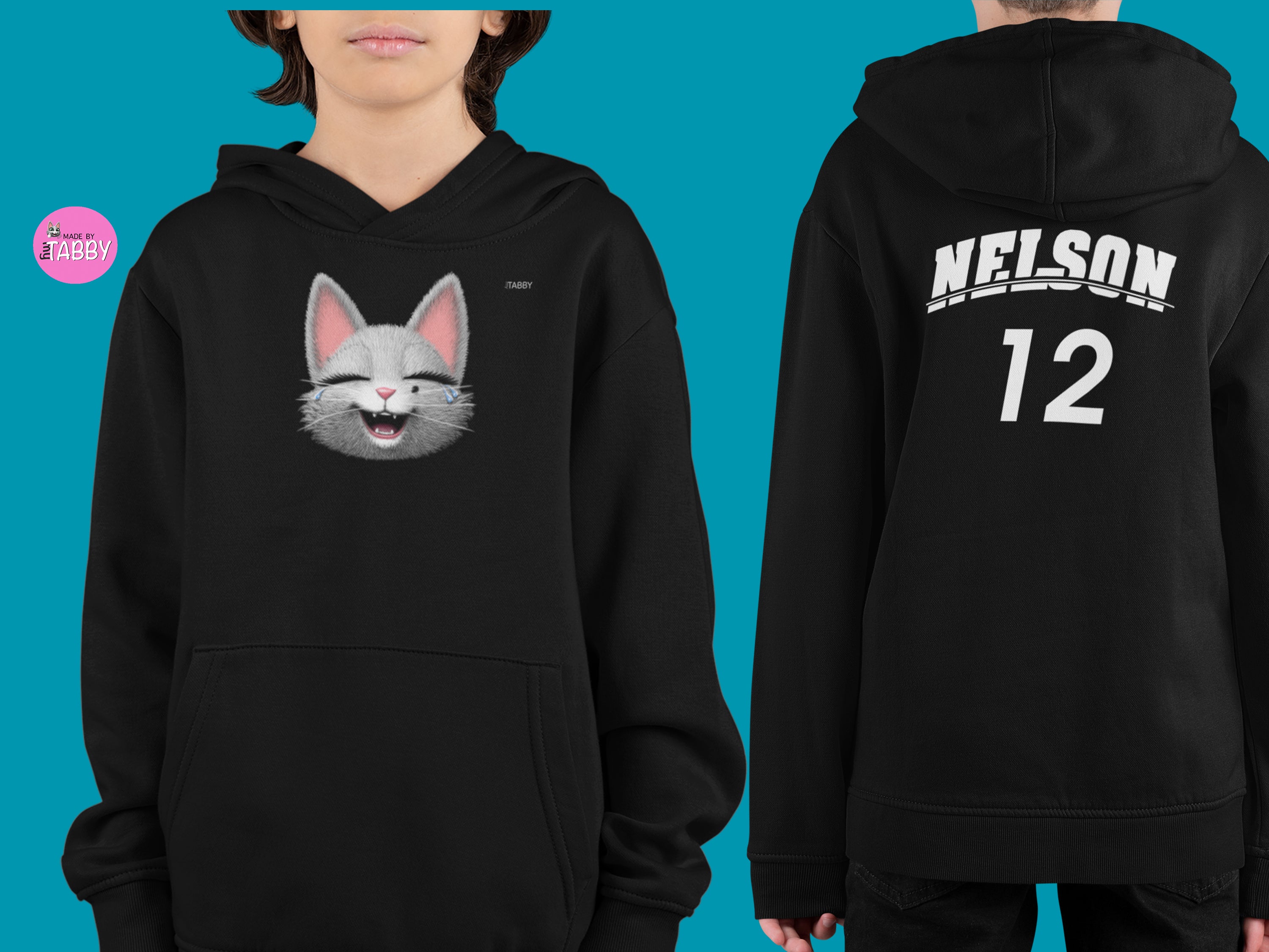 myTABBY | FUNNY | Personalised Name on back of Boys & Girls Hoodie Unisex | Kids Fashion