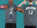 Load image into Gallery viewer, myTABBY Cat Kids Customise Soft-style Tee | SUNGLASSES | Unisex T-Shirt  | Personalised Name on back | Kids Fashion
