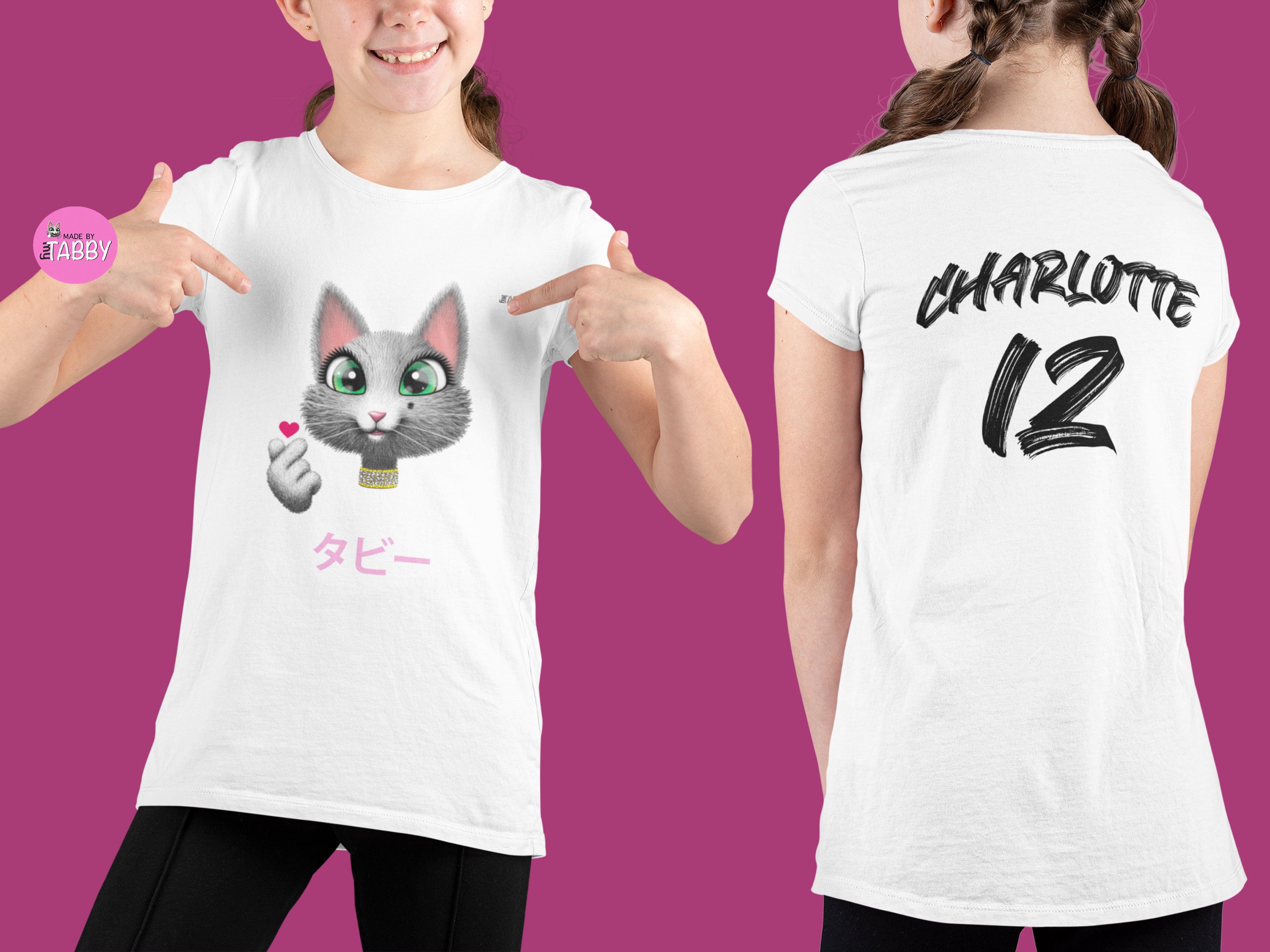 myTABBY Cat Kids Customise Soft-style Tee | TABBY JAPANESE | Unisex T-Shirt  | Personalised Name on back | Kids Fashion