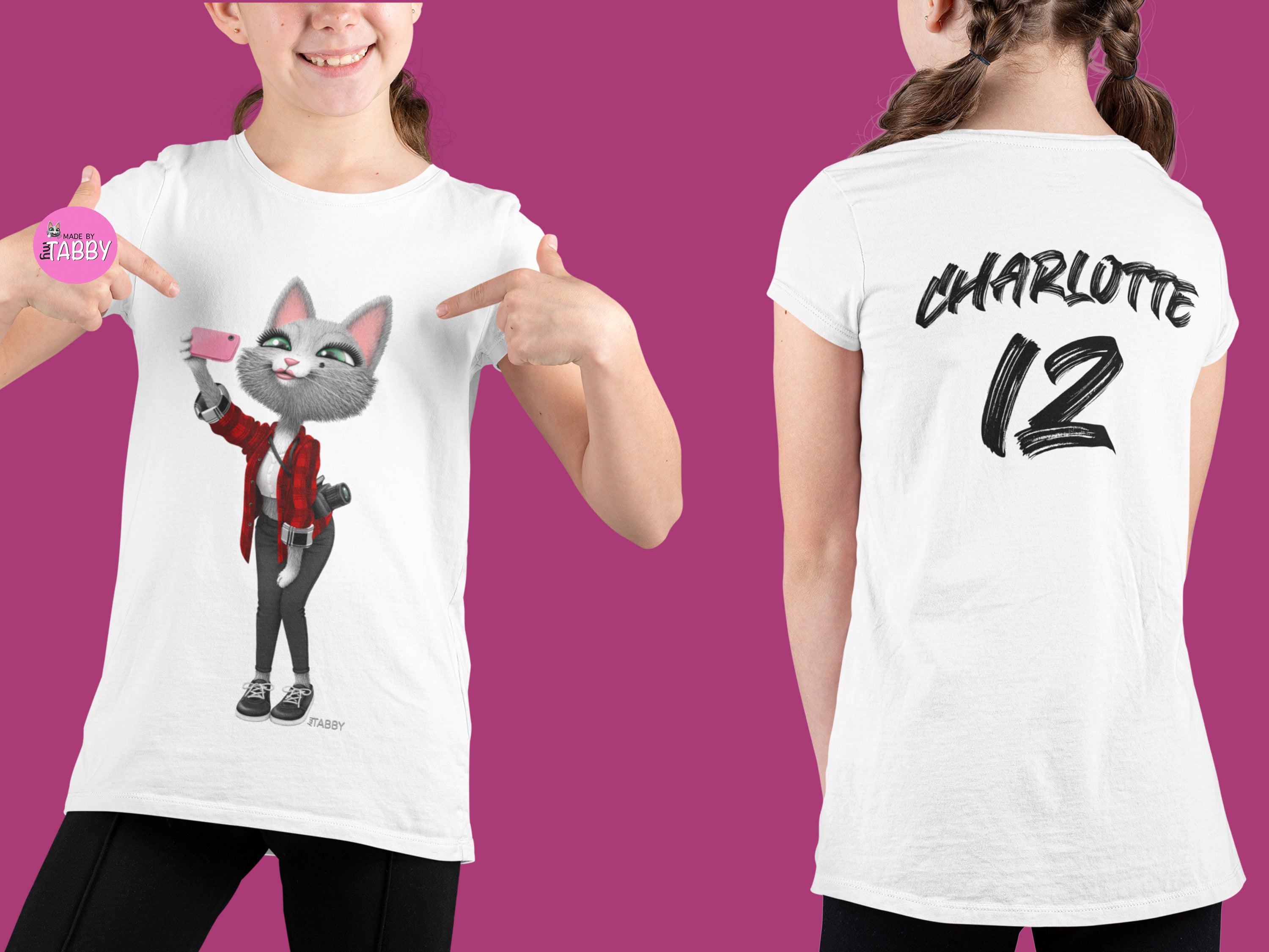 myTABBY Cat Kids Customise Soft-style Tee | I'AM A BEAUTY | Unisex T-Shirt  | Personalised Name on back | Kids Fashion