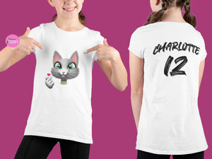 myTABBY Cat Kids Customise Soft-style Tee | HEART | Unisex T-Shirt  | Personalised Name on back | Kids Fashion