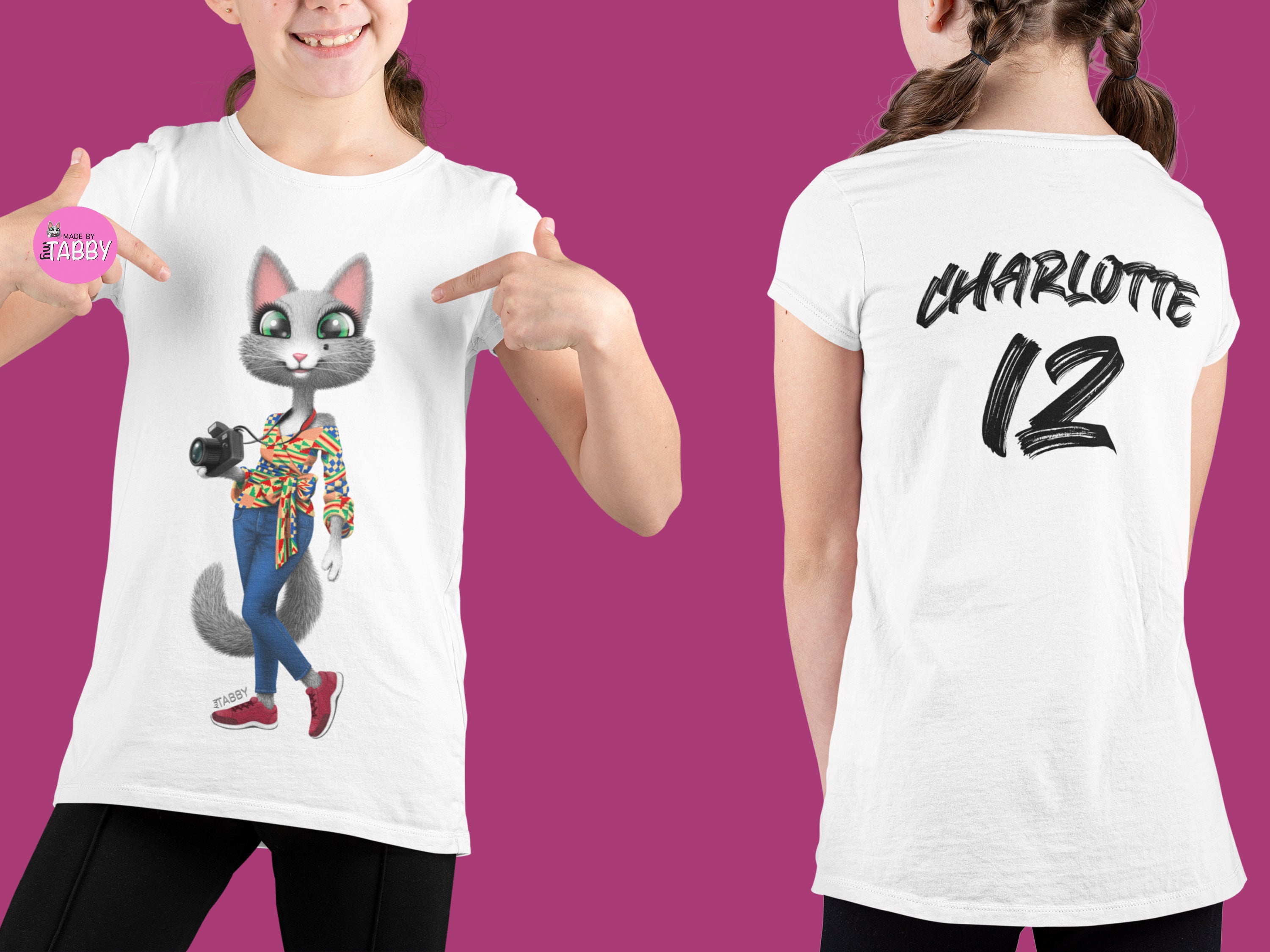 myTABBY Cat Kids Customise Soft-style Tee | AFRICAN STYLE | Unisex T-Shirt  | Personalised Name on back | Kids Fashion