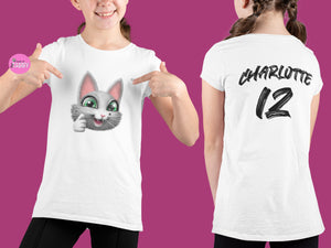 myTABBY Cat Kids Customise Soft-style Tee | THUMBS UP | Unisex T-Shirt  | Personalised Name on back | Kids Fashion