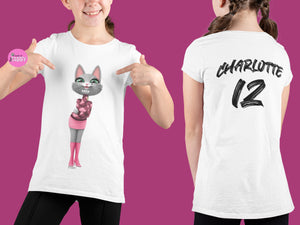 myTABBY Cat Kids Customise Soft-style Tee | KISSING | Unisex T-Shirt  | Personalised Name on back | Kids Fashion