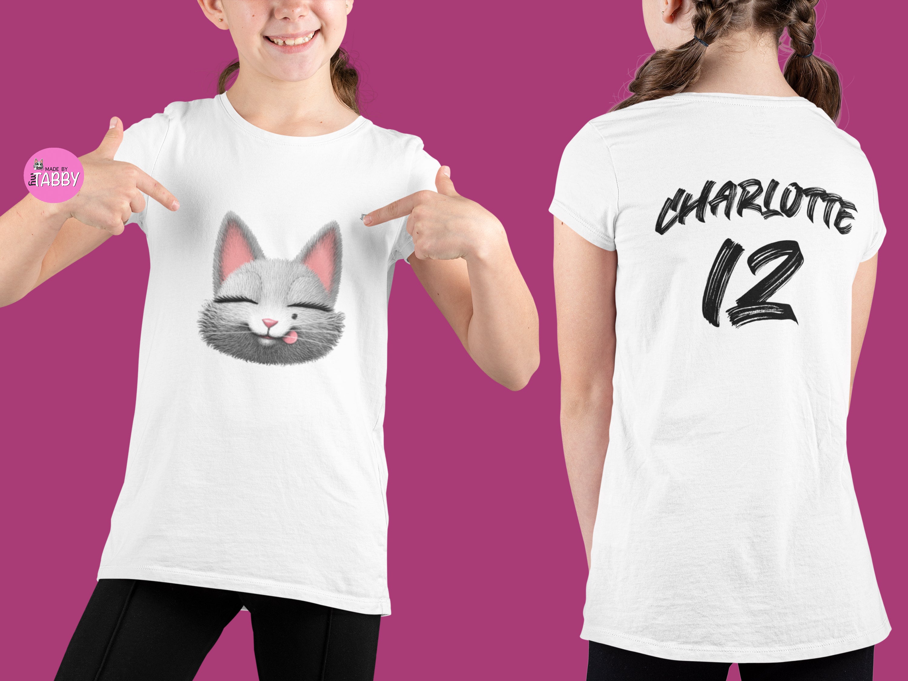 myTABBY Cat Kids Customise Soft-style Tee | NAUGHTY | Unisex T-Shirt  | Personalised Name on back | Kids Fashion