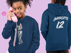 myTABBY | POSING | Personalised Name on back of Boys & Girls Hoodie Unisex | Kids Fashion