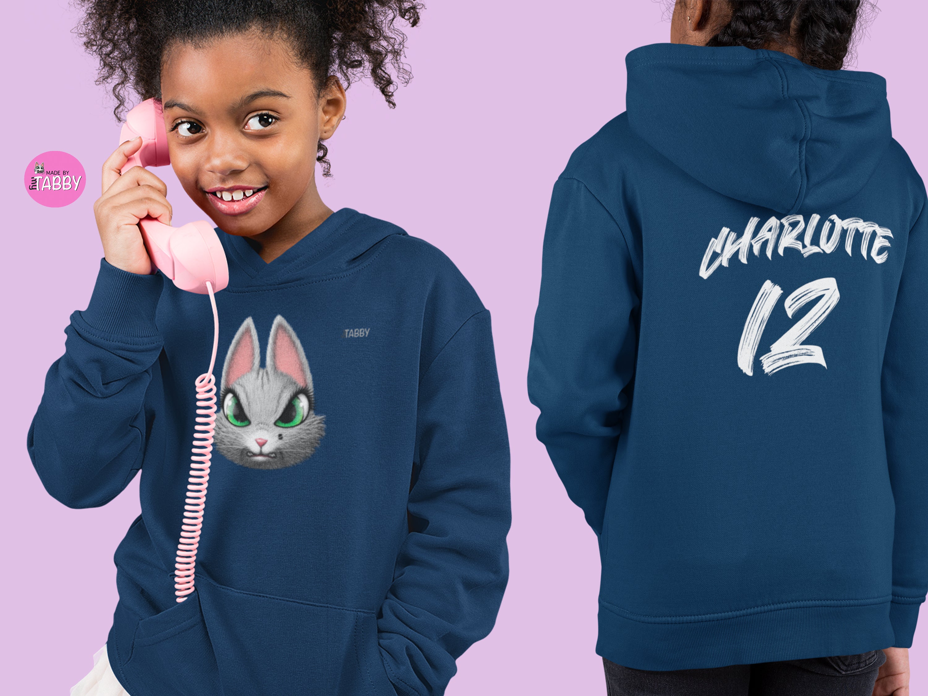 myTABBY | ANGRY | Personalised Name on back of Boys & Girls Hoodie Unisex | Kids Fashion