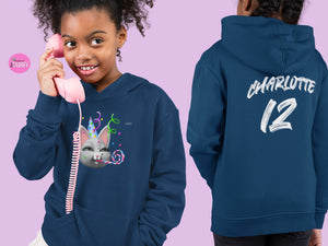 myTABBY | BIRTHDAY | Personalised Name on back of Boys & Girls Hoodie Unisex | Kids Fashion