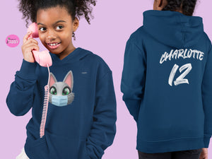 myTABBY | FACE MASK | Personalised Name on back of Boys & Girls Hoodie Unisex | Kids Fashion