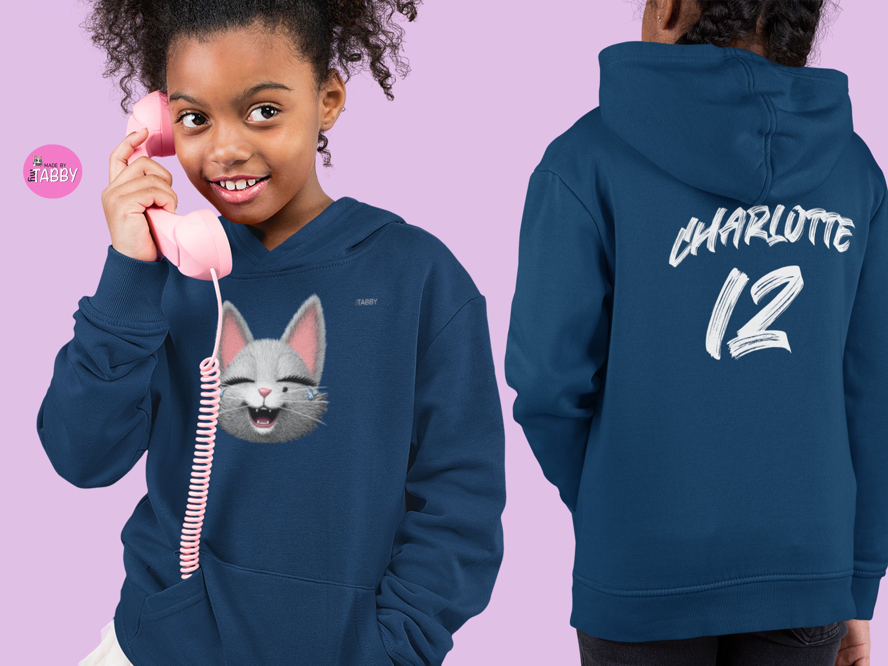 myTABBY | FUNNY | Personalised Name on back of Boys & Girls Hoodie Unisex | Kids Fashion