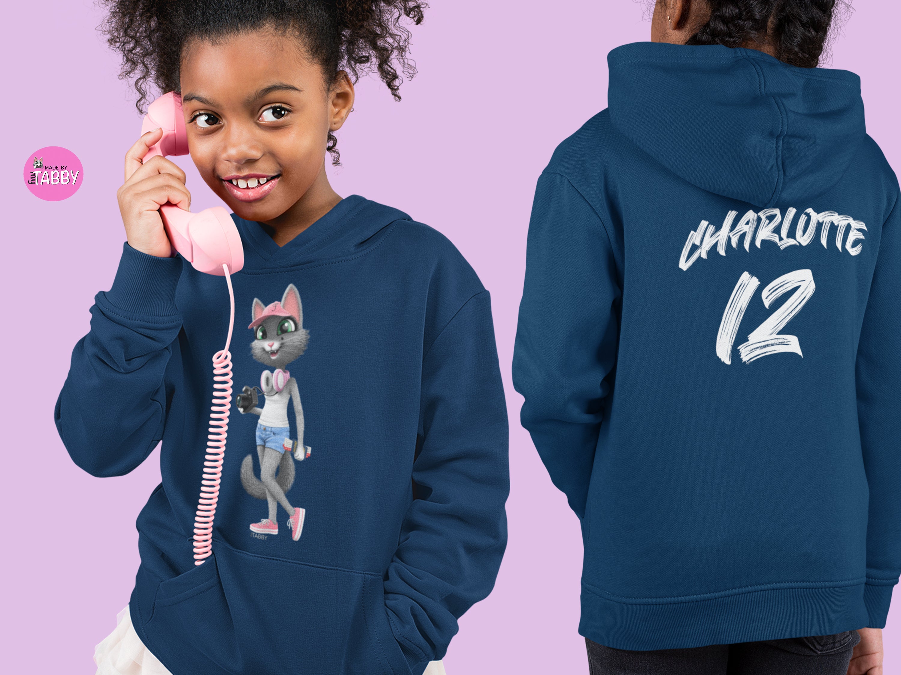 myTABBY | TRAVELER | Personalised Name on back of Boys & Girls Hoodie Unisex | Kids Fashion