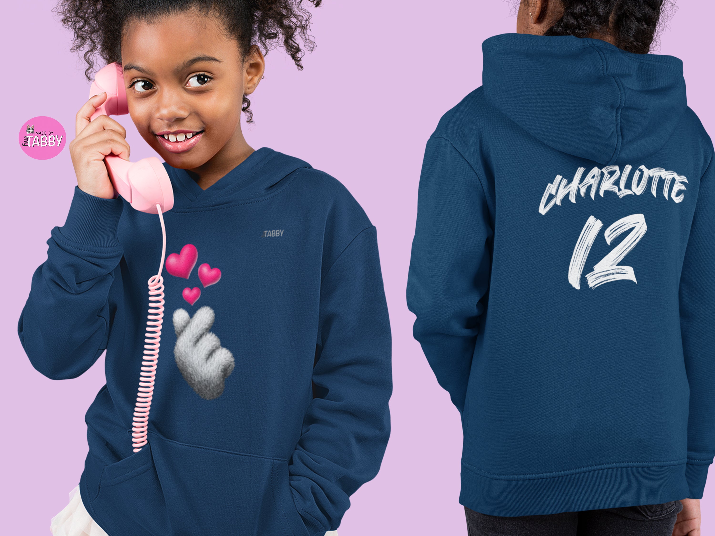 myTABBY | SIGN OF LOVE | Personalised Name on back of Boys & Girls Hoodie Unisex | Kids Fashion