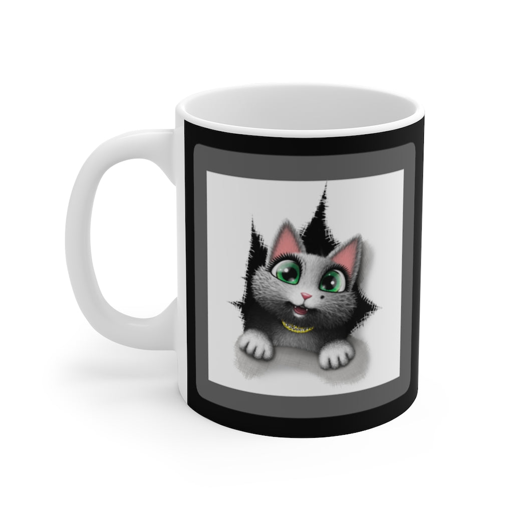 myTabby HOLE 11oz Coffee, Tea or Hot Chocolate Mug, CUSTOM text & background colour