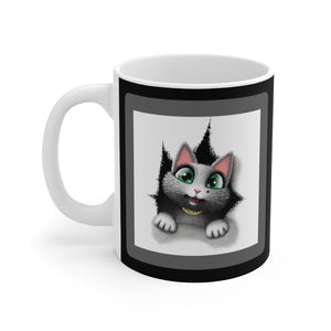 myTabby HOLE 11oz Coffee, Tea or Hot Chocolate Mug, CUSTOM text & background colour