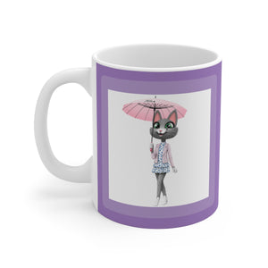 myTabby UMBRELLA 11oz Coffee, Tea or Hot Chocolate Mug, CUSTOM text & background colour