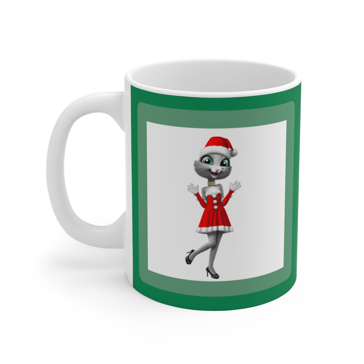 myTabby XMAS OUTFIT 11oz Coffee, Tea or Hot Chocolate Mug, CUSTOM text & background colour