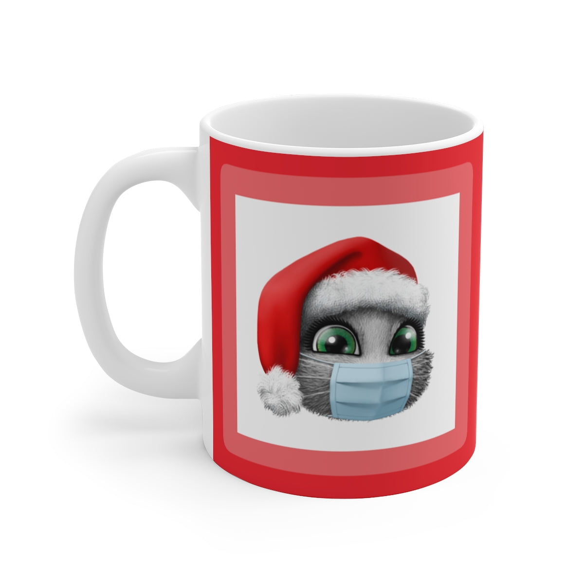 myTabby XMAS Face Mask  11oz Coffee, Tea or Hot Chocolate Mug, CUSTOM text & background colour